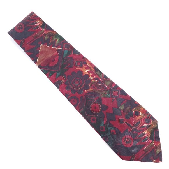Robert's Men Silk Tie Handmade Floral Red Black 57x4 - NWOT - Made in USA - Picture 1 of 6